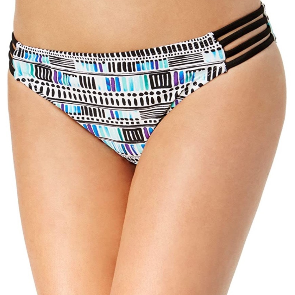NWT California Waves Hipster Cut Out Blue Black Swim Bikini Bottoms XS